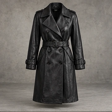 Worn Black Ashline Faux Leather Trench