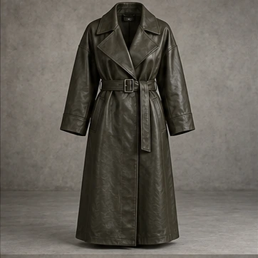 Dark Olive Outland Faux Leather Trench