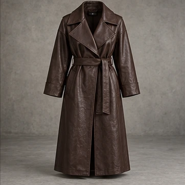Dark Coffee Weathered Road Faux Leather Trench